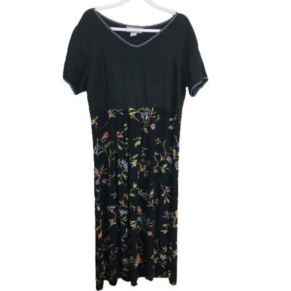 Carol Andersson Vintage Black Floral Linen Blend Maxi Dress Size L - Picture 1 of 10